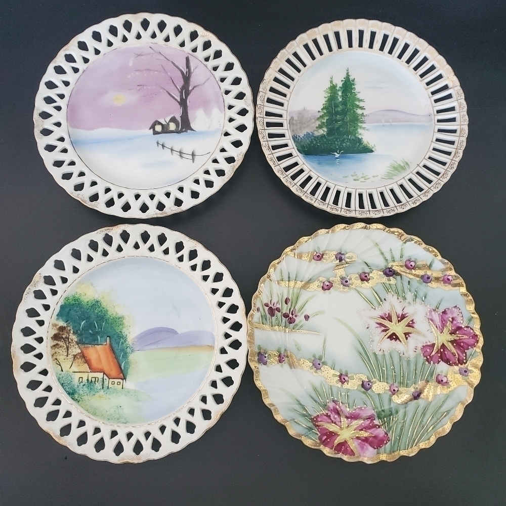 Vintage Hand‎ Painted Kawaii Decorative Plates Made in Japan Set of Four
